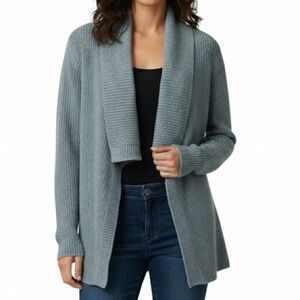 Charter Club Shawl Cardigan Blue Gray open front Waterfall Sweater new with flaw